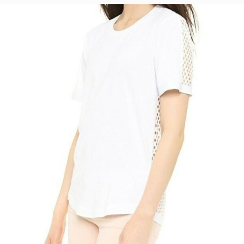 REBECCA TAYLOR Laser Cut Tee Shirt T Mesh
